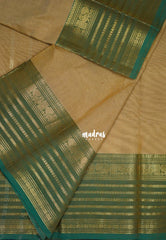 Beige Sandal - Karthigai Mercerised Cotton Plain Saree Annam, RUdraksham & Multi Line Border - Best for Temple Visit | Pooja Functions
