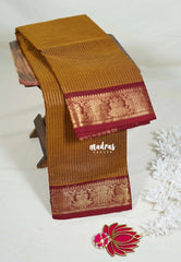 Dark Mustard - Karthigai Mercerised Cotton Zari Stripes with Gandaberunda Border - Best for Temple Visit | Pooja Functions