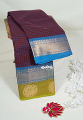 Paaku Brown - Karthigai Mercerised Cotton Checks with Rudraksham and Round Peacock Border - Best for Temple Visit | Pooja Functions