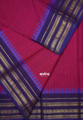Queen's Pink - Karthigai Mercerised cotton multi border with stripes body - Best for Temple Vist