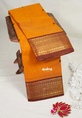 Yellowish Orange - Karthigai Mercerised cotton small neli Border with Buttas - Best for Gifting
