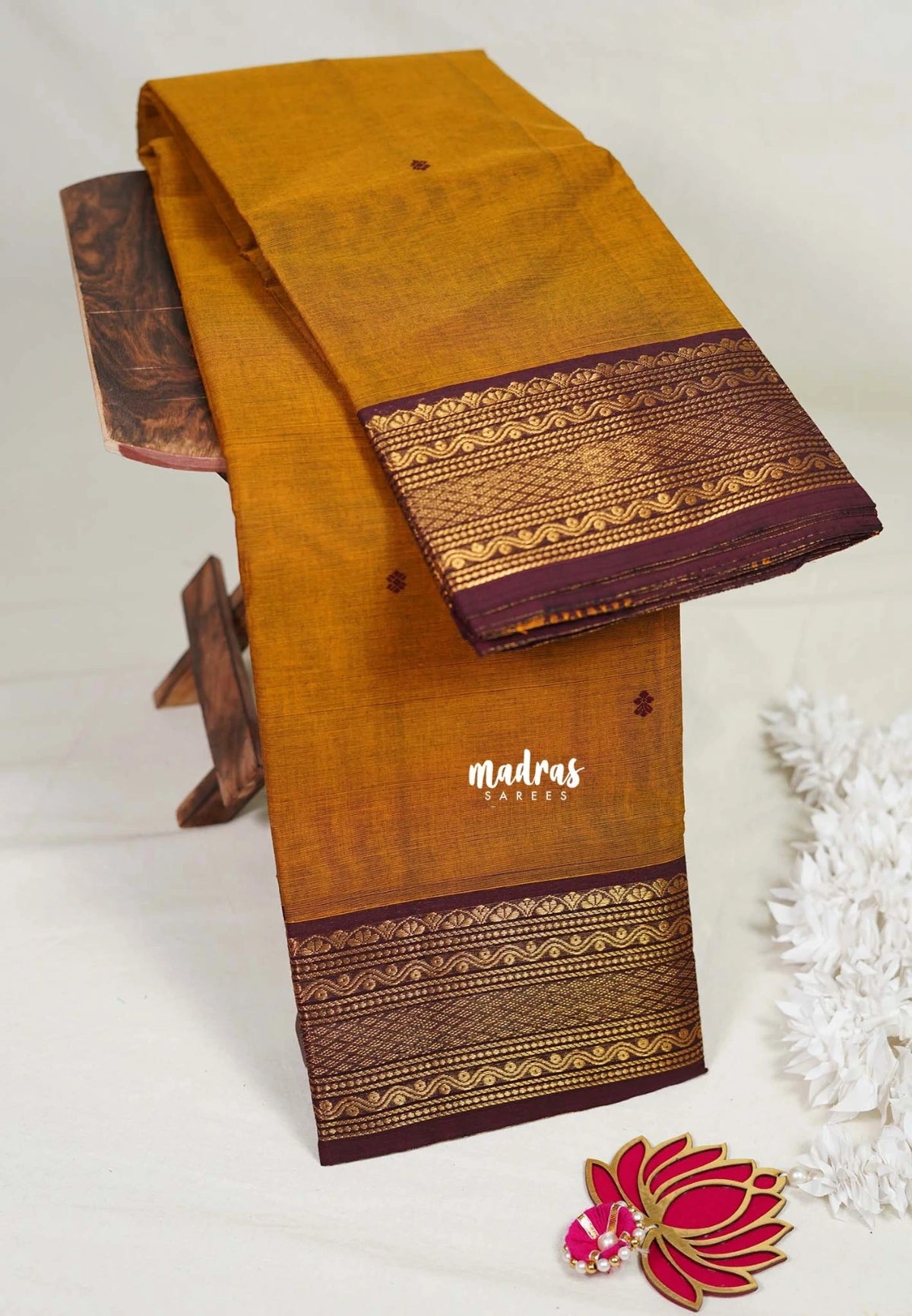 Mustard Glow - Karthigai Mercerised cotton small neli Border with Buttas - Best for Gifting