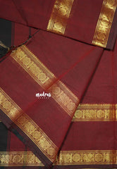Deep Maroon - Karthigai silk cotton plain saree with Rettapetta Border - Best for Wedding Functions
