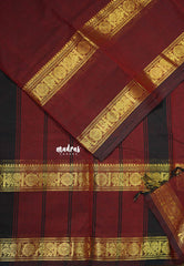 Deep Maroon - Karthigai silk cotton plain saree with Rettapetta Border - Best for Wedding Functions