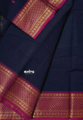 Navy Blue - Karthigai silk cotton Saree Multi Mango border with buttas
