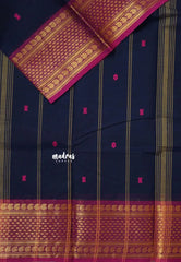 Navy Blue - Karthigai silk cotton Saree Multi Mango border with buttas