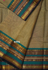 Olive-Grey - Karthigai silk cotton Multi Border with Buttas