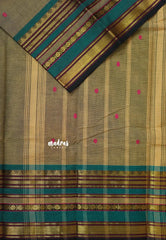 Olive-Grey - Karthigai silk cotton Multi Border with Buttas