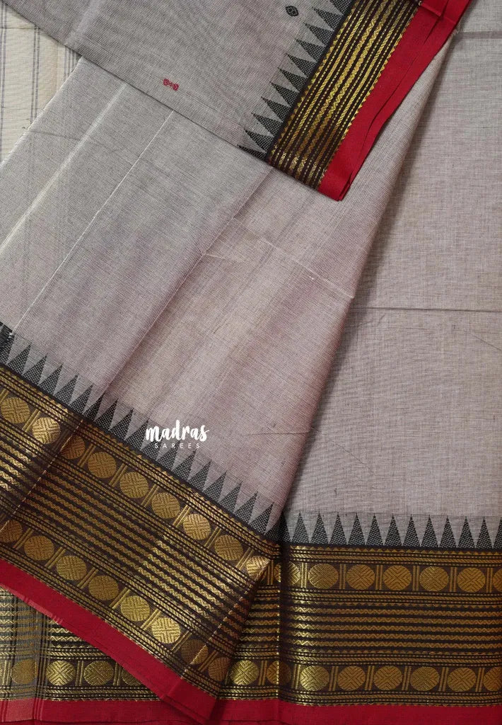 Pastel Purple - Karthigai silk cotton multi rudraksham border with buttas