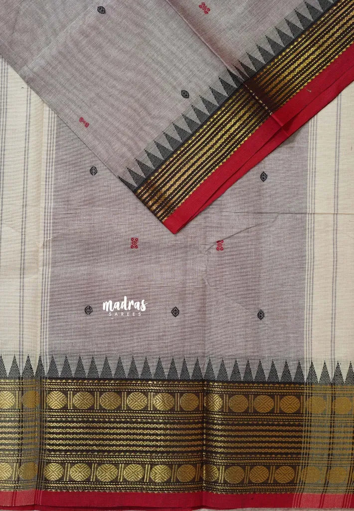 Pastel Purple - Karthigai silk cotton multi rudraksham border with buttas