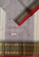 Pastel Purple - Karthigai silk cotton multi rudraksham border with buttas