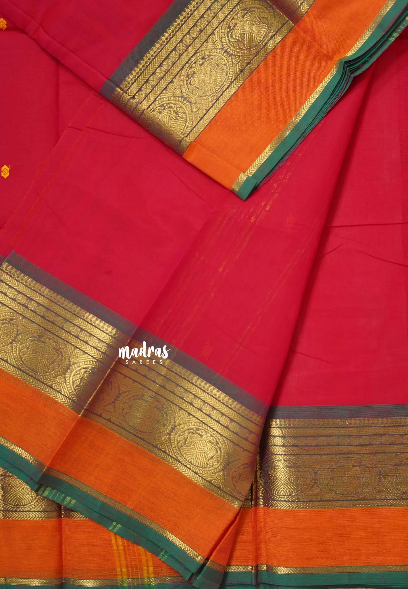 Reddish Pink  - Karthigai silk cotton Round Peacock and Skirt Border with buttas