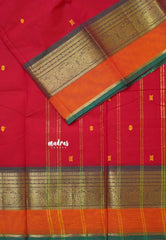 Reddish Pink  - Karthigai silk cotton Round Peacock and Skirt Border with buttas