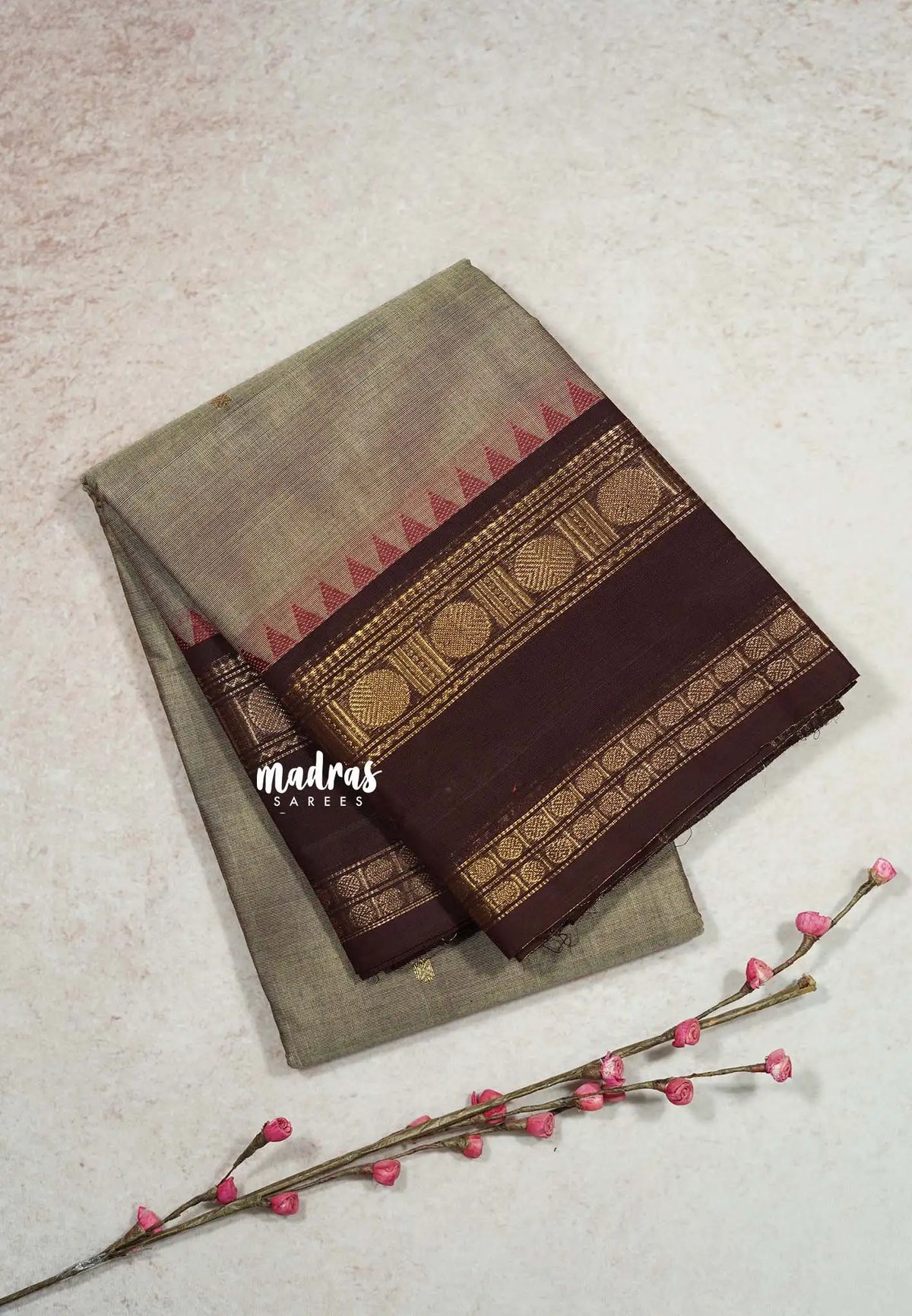Pastel Brown - Karthigai silk cotton Rettapet rudraksham border