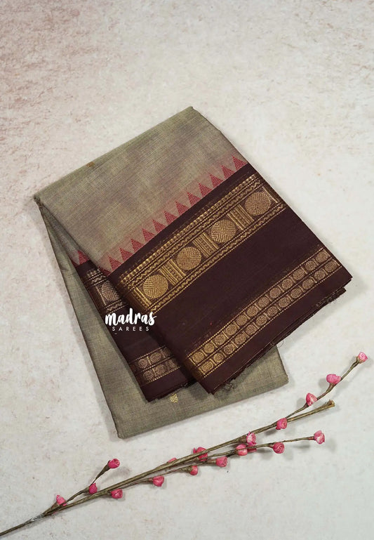 Pastel Brown - Karthigai silk cotton Rettapet rudraksham border