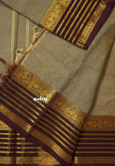 Pastel Brown - Karthigai silk cotton plain body multi line border