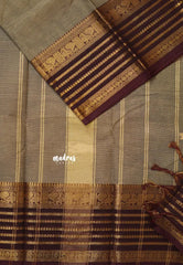 Pastel Brown - Karthigai silk cotton plain body multi line border