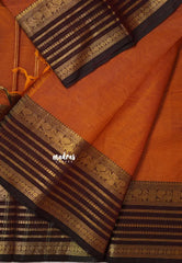Turmeric Orange - Karthigai silk cotton plain body multi line border