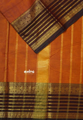 Turmeric Orange - Karthigai silk cotton plain body multi line border