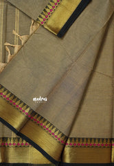 Mild Mystic Taupe - Karthigai silk cotton plain body with getti border
