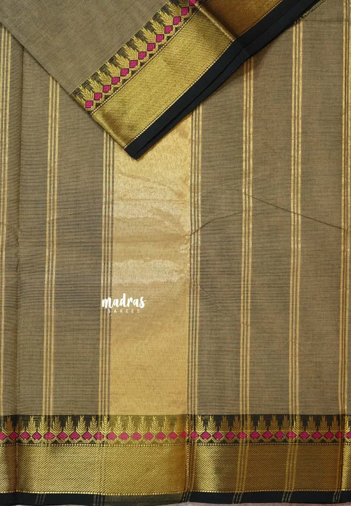 Mild Mystic Taupe - Karthigai silk cotton plain body with getti border