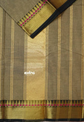 Mild Mystic Taupe - Karthigai silk cotton plain body with getti border
