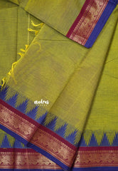 Chutney Green - Karthigai silk cotton plain body small Peacock and Temple border