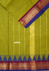 Chutney Green - Karthigai silk cotton plain body small Peacock and Temple border