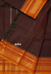 Dual Shade Coffee Brown - Karthigai silk cotton plain body Bavanji border with temple