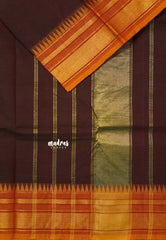 Dual Shade Coffee Brown - Karthigai silk cotton plain body Bavanji border with temple