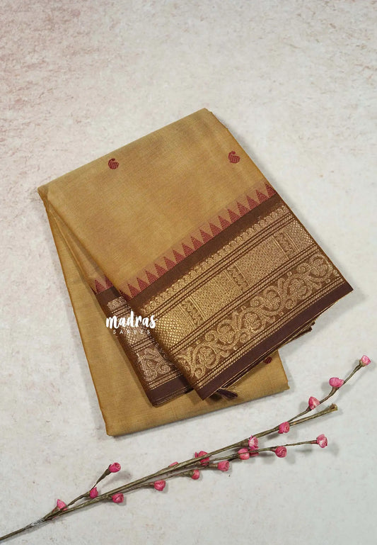 Deep Sandal  - Karthigai silk cotton Bavanji box border with buttas