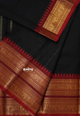 Black - Karthigai silk cotton plain body annam yanai double border