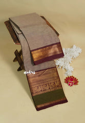 Mild Chocolate Brown  - Karthigai silk cotton Round Peacock and Skirt Border with buttas