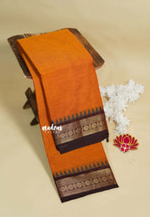 Sunset Orange  - Karthigai silk cotton plain body rudraksha with temple weaving border