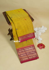 Dual Shade Yellow - Karthigai silk cotton  Multi Border Rudraksham with buttas