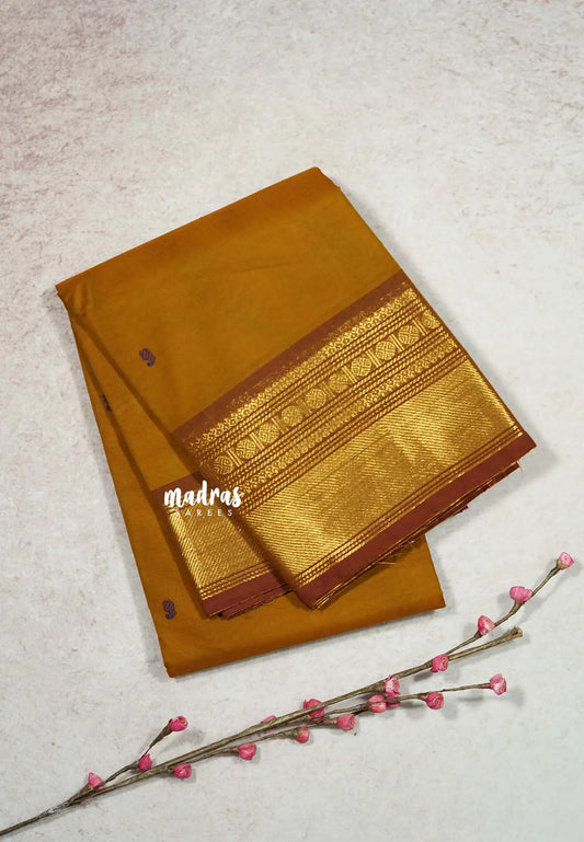 Mustard Honey Brown - Karthigai silk cotton Bavanji and Rudrakshm Border