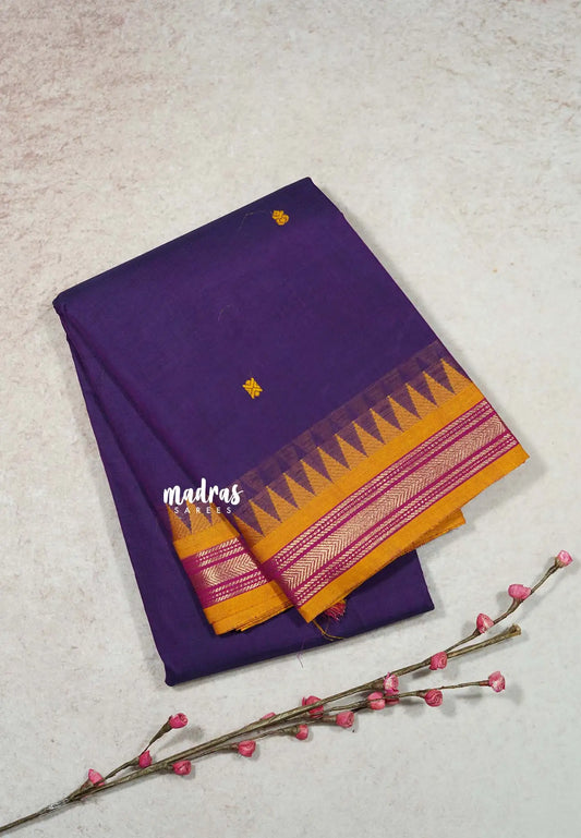 Violet Purple - Karthigai silk cotton very small border temple weaving