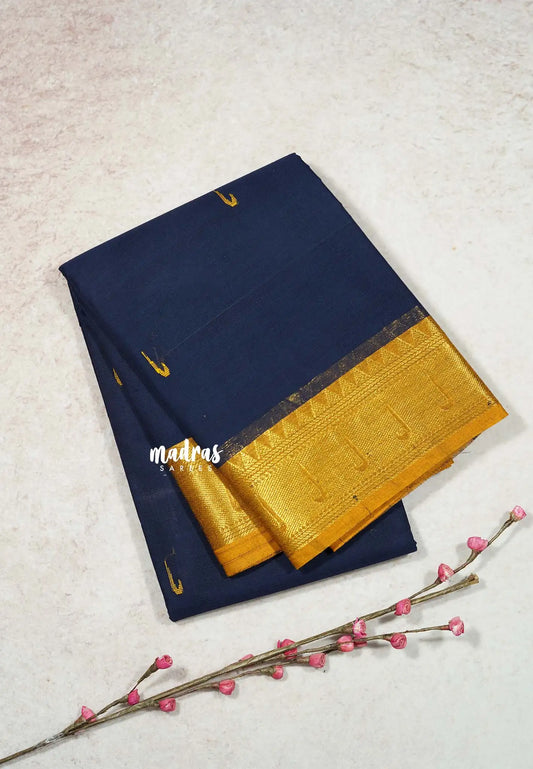 Navy Blue - Karthigai silk cotton paithani border