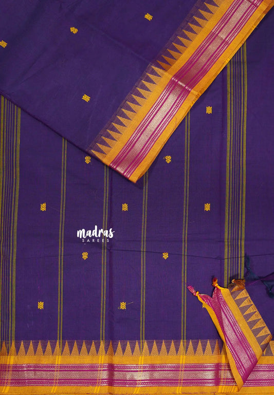 Violet Purple - Karthigai silk cotton very small border temple weaving