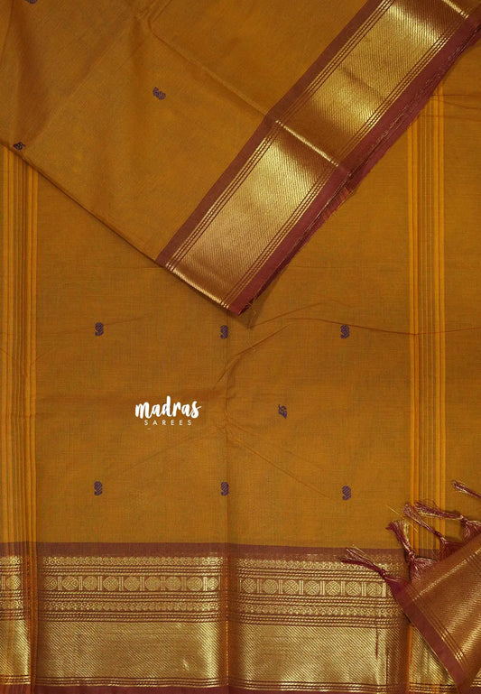 Mustard Honey Brown - Karthigai silk cotton Bavanji and Rudrakshm Border