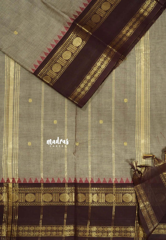 Pastel Brown - Karthigai silk cotton Rettapet rudraksham border
