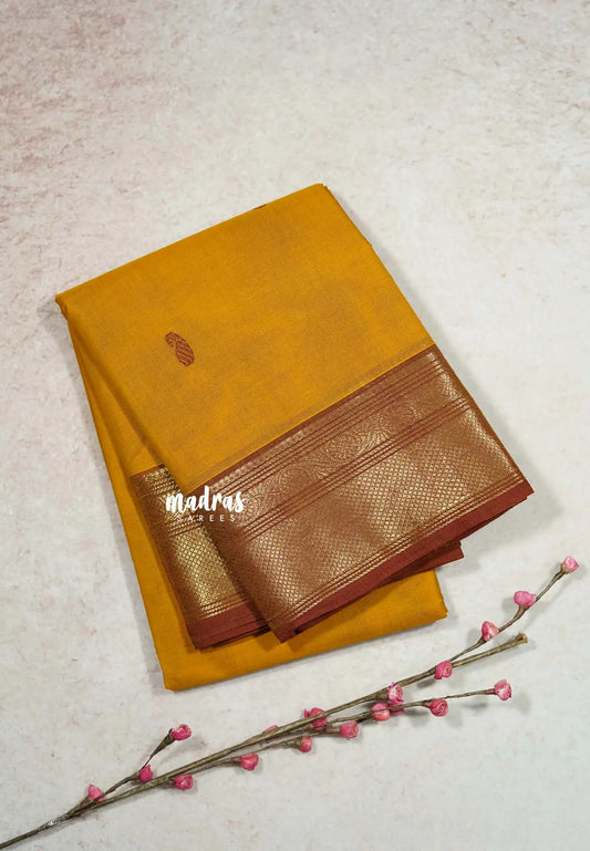 Turmeric Yellow - Karthigai silk cotton Bavanji border with buttas