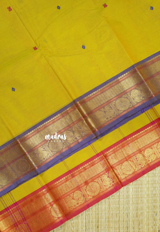 Greenish Yellow - Karthigai silk cotton annam Ganga jamuna border