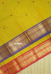 Greenish Yellow - Karthigai silk cotton annam Ganga jamuna border