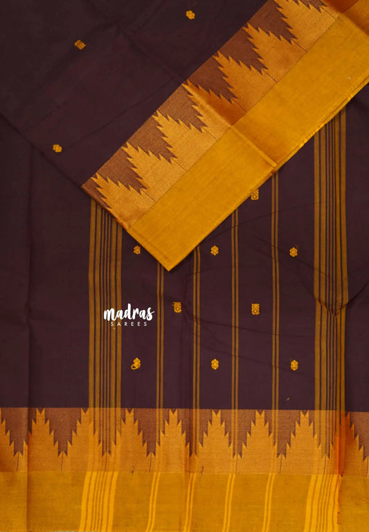 Coffee Brown - Karthigai silk cotton Temple Border with Buttas