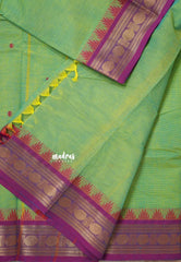 Dual Shade Green - Karthigai silk cotton rudraksha with temple weaving border