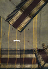 Greyish Brown - Karthigai silk cotton buttas rettapet heart border