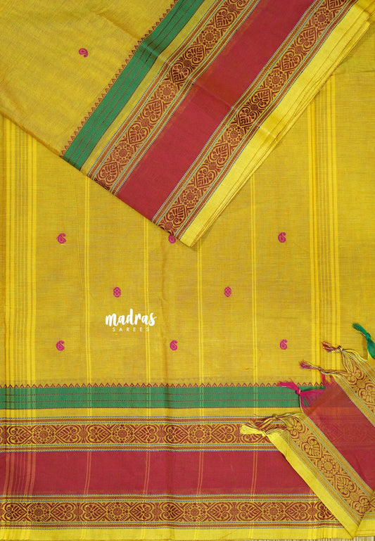 Dual shade Yellow - Karthigai silk cotton full thread weaving rettapet border