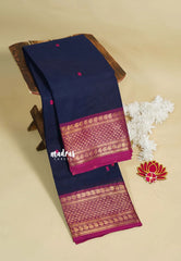 Navy Blue - Karthigai silk cotton Saree Multi Mango border with buttas