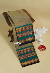 Olive-Grey - Karthigai silk cotton Multi Border with Buttas